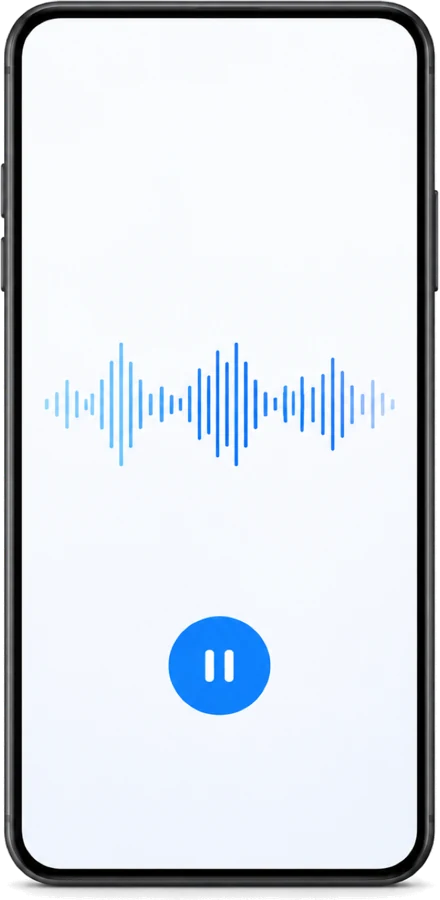 Smartphone mit der BlueSpeech-App: Wellenform eines laufenden Diktats